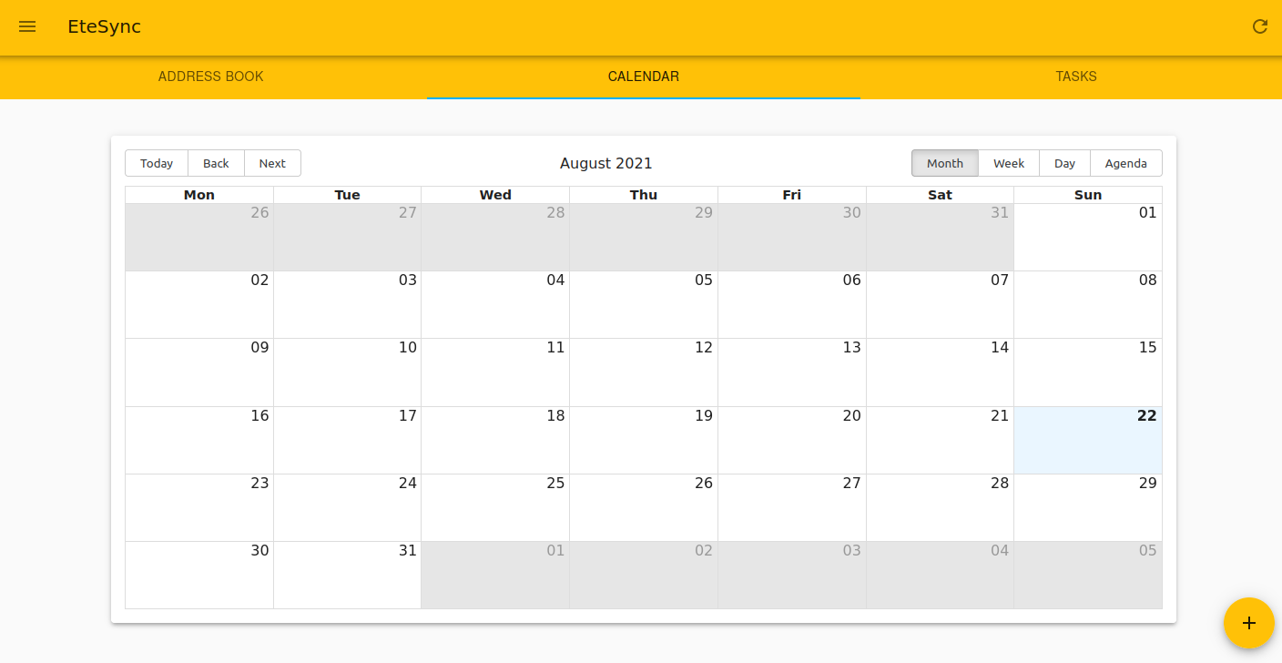 Screenshot of EteSync Calendar