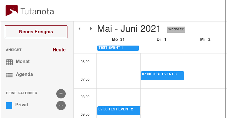 Screenshot of Tutanota Calendar