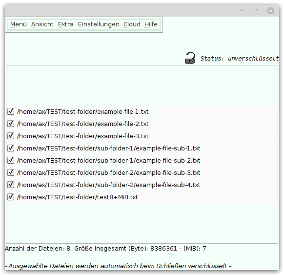 Fenster mit Anzeige entschlüsselter Dateinamen