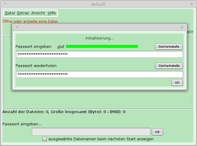 Dialog für Passworteingabe und Wiederholung