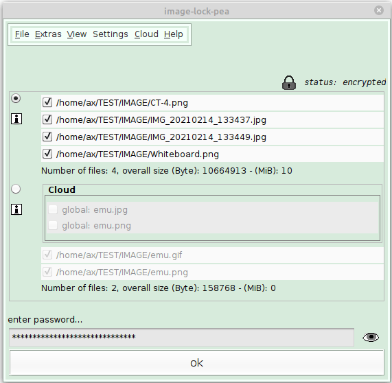Password dialog to open images