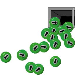 Peafactory-Logo: Erbsen fallen aus einem Schacht